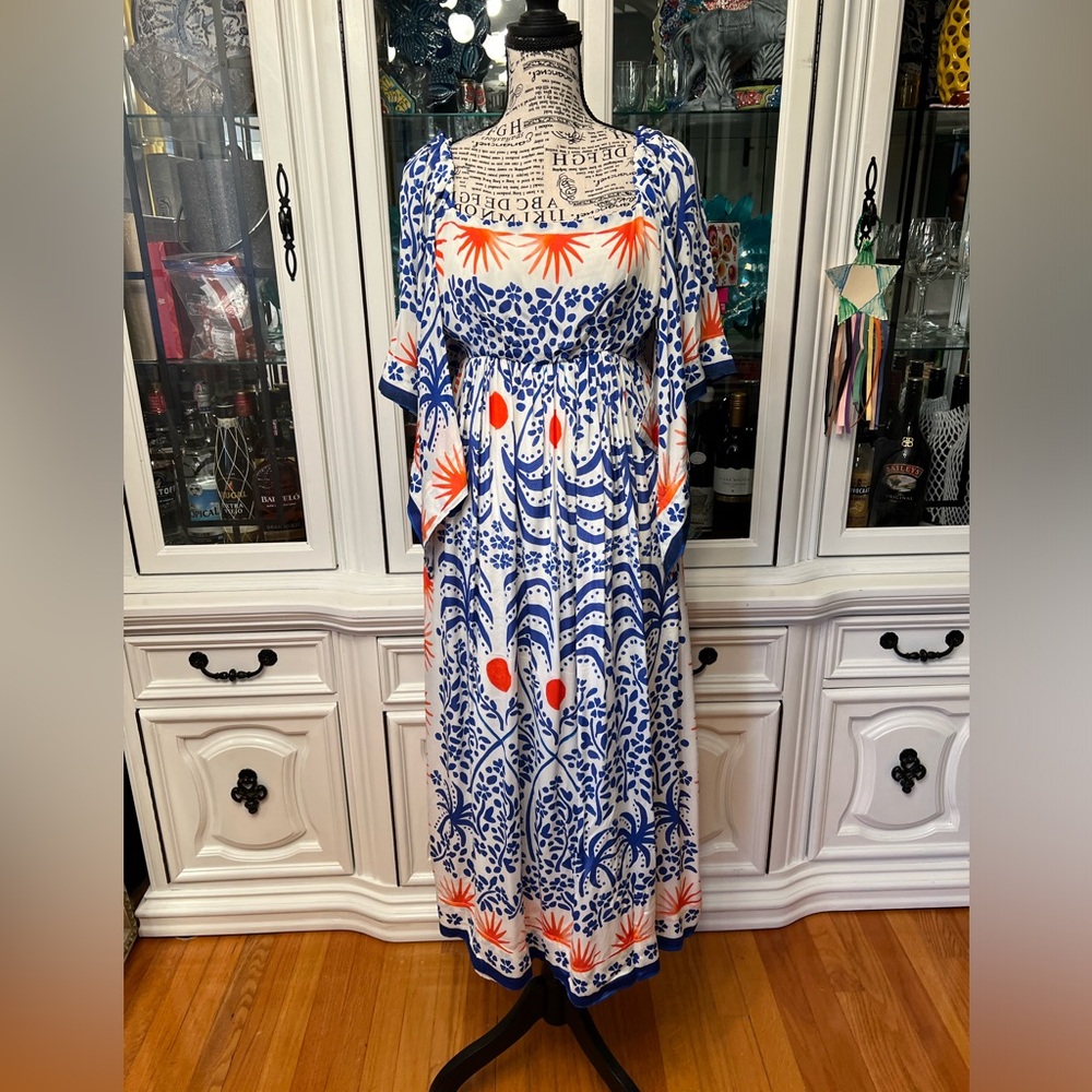 Blue and Orange Patterned Maxi Dress